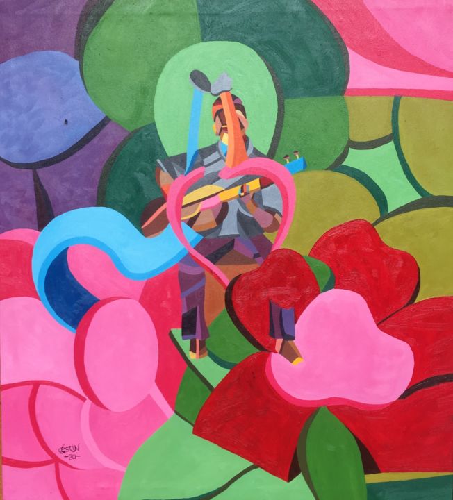 Schilderij getiteld "L’amour dans son rê…" door Forest Tchantchui Tchoualong, Origineel Kunstwerk, Olie