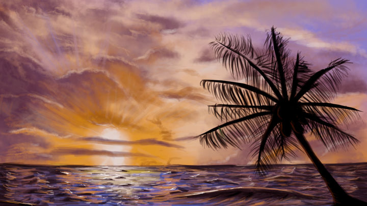 Arts numériques intitulée "plage" par Djad Saa, Œuvre d'art originale, Peinture numérique