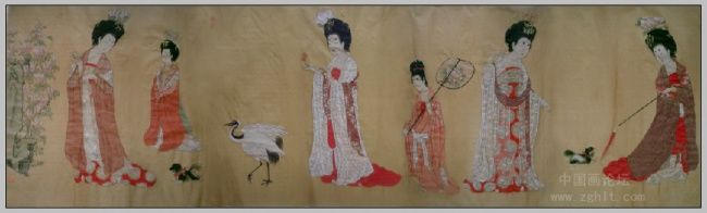 Painting titled "簪花仕女图" by Long Xiang Han, Original Artwork, Oil