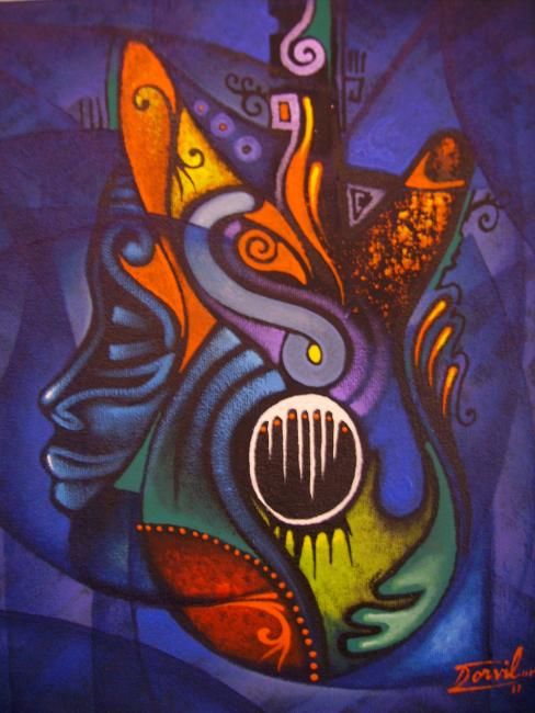 Painting titled "Le musicien" by Ted Zamy Dorvil, Original Artwork, Oil