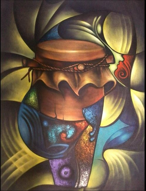 Painting titled "Tambour et mystere" by Ted Zamy Dorvil, Original Artwork, Oil