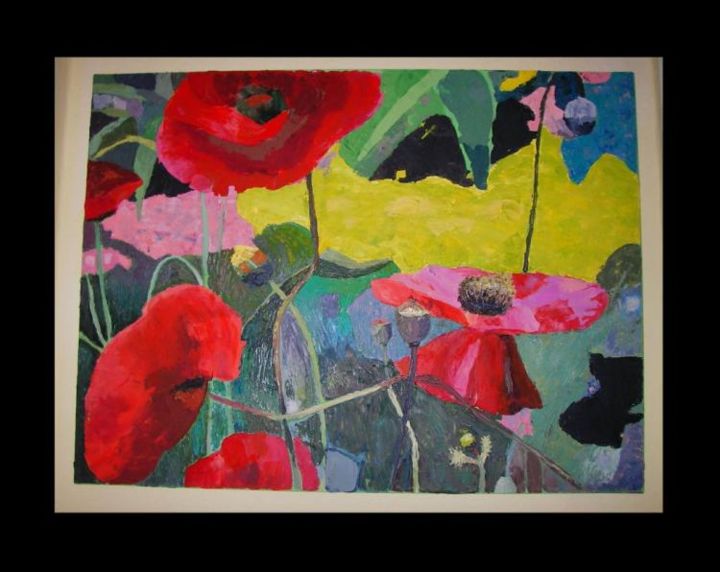 Painting titled "Poppies in the Gard…" by Teresa Falkenberg, Original Artwork