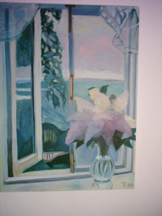 Painting titled "Blue Window" by Teresa Falkenberg, Original Artwork