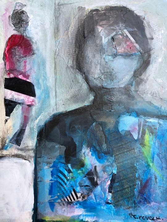Peinture intitulée "portrait avec femme…" par Thomas Reveau, Œuvre d'art originale, Acrylique