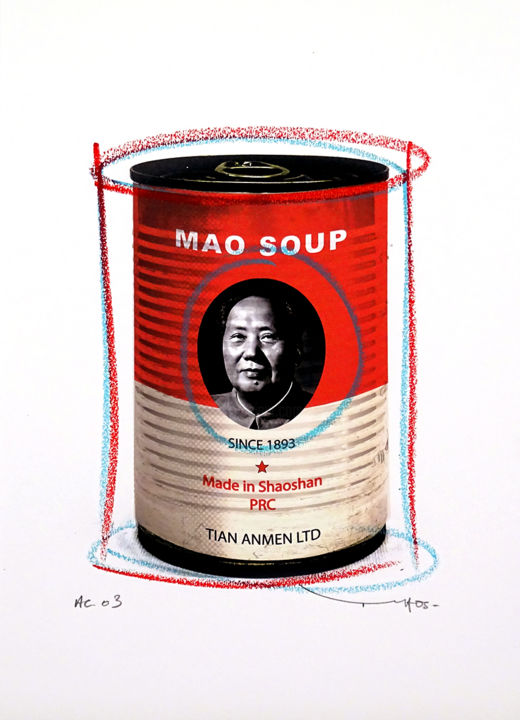 Gravures & estampes intitulée "Tehos - Mao soup" par Tehos, Œuvre d'art originale, Photo montage