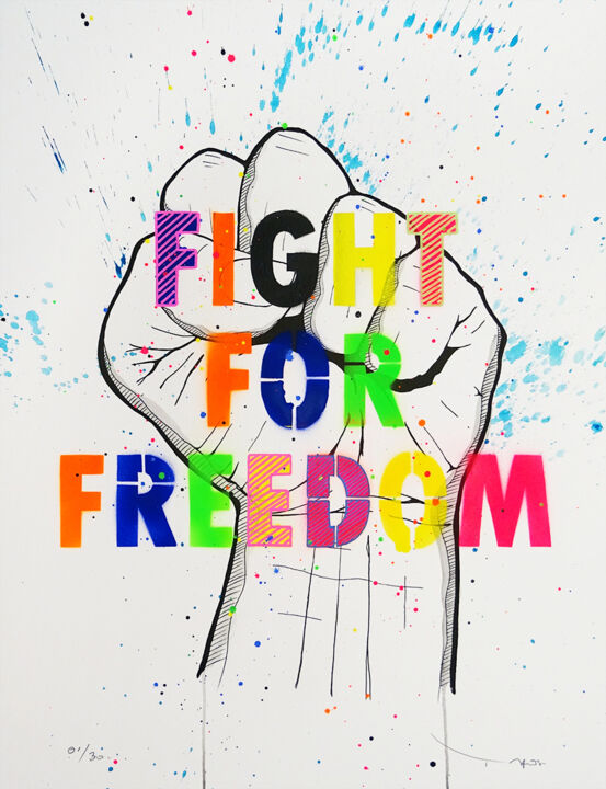 "Tehos - Fight for f…" başlıklı Baskıresim Tehos tarafından, Orijinal sanat, Sprey boya