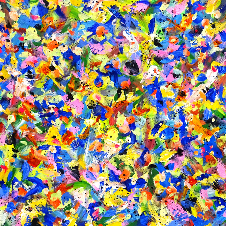 Картина под названием "Des Fleurs dans le…" - Tehos, Подлинное произведение искусства, Акрил