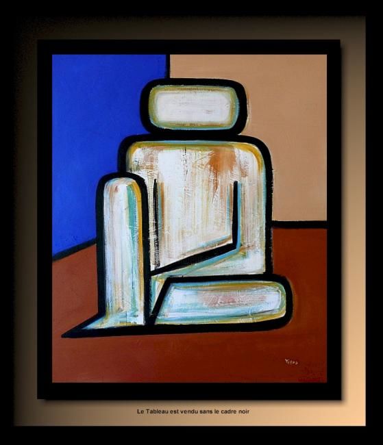 Painting titled "L'Homme assis" by Tehos, Original Artwork, Oil