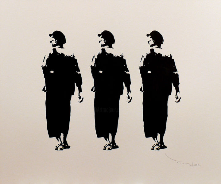 Drawing titled "Three men looking l…" by Tehos, Original Artwork, Ink