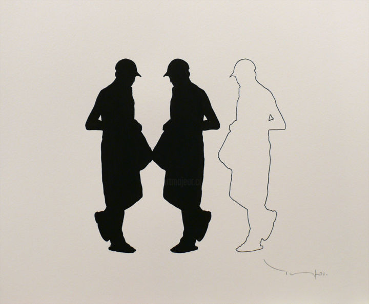 Dibujo titulada "Three men with bag…" por Tehos, Obra de arte original, Otro