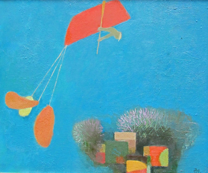 Картина под названием "IN THE RED BOAT" - Teimuraz Gagnidze, Подлинное произведение искусства, Масло