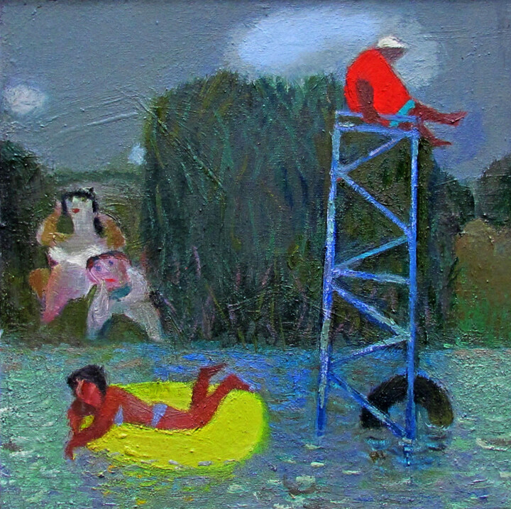 Painting titled "At the lake" by Teimuraz Gagnidze, Original Artwork, Oil