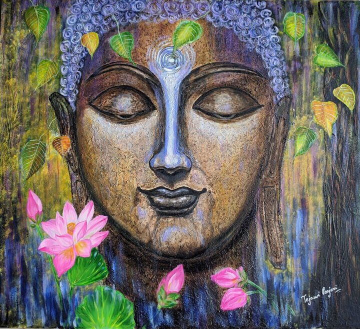 绘画 标题为“Buddha painting- Ni…” 由Tejaswi Poojari (KOLOR KOVELA), 原创艺术品, 丙烯 安装在木质担架架上