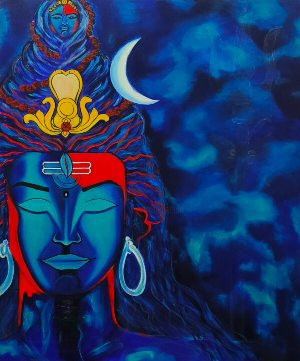 Painting titled "Shiva painting, Lor…" by Tejaswi Poojari (KOLOR KOVELA), Original Artwork, Acrylic Mounted on Wood Stretche…