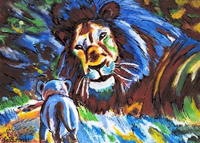 Drawing titled "Le Lion" by Tekkamaki, Original Artwork