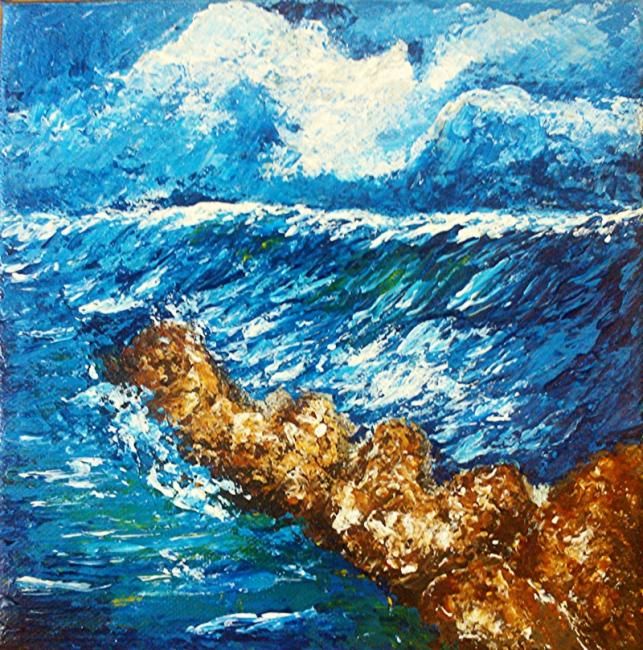 Painting titled "De l'eau...." by Tekkamaki, Original Artwork, Oil