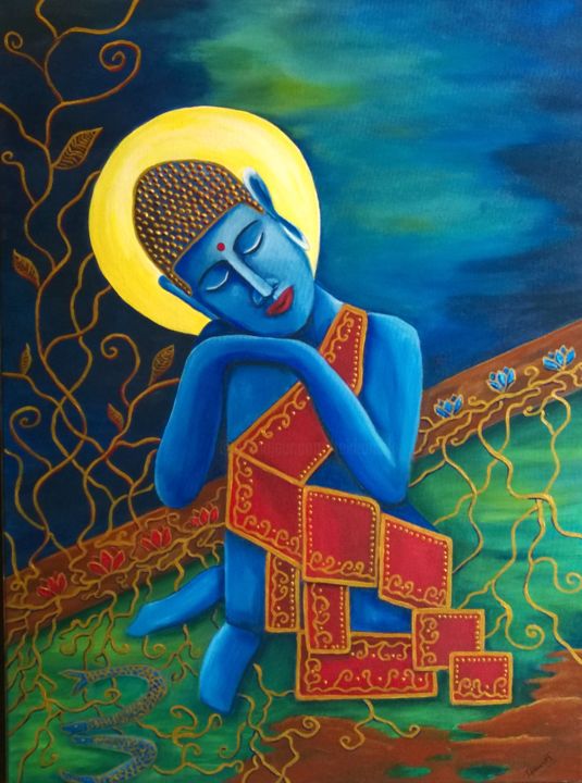 Peinture intitulée "Sagesse Bleue" par Tekkamaki, Œuvre d'art originale, Acrylique