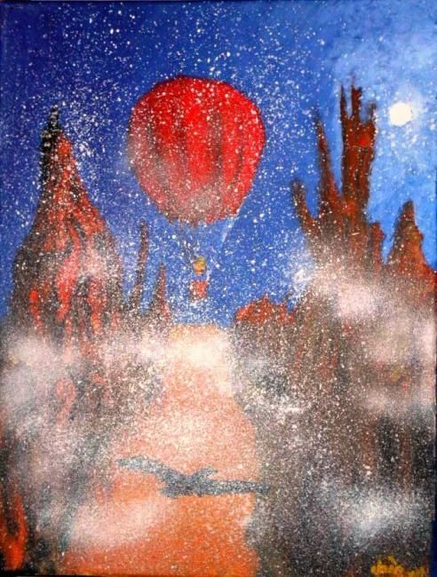 Peinture intitulée "O balão e o corvo" par Telaviva, Œuvre d'art originale