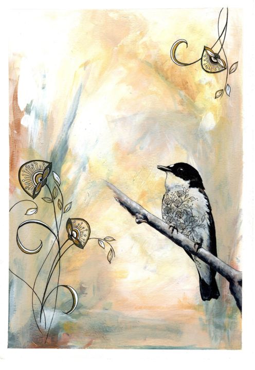 Peinture intitulée "Calm Bird On a bran…" par Anthony Daoud, Œuvre d'art originale, Acrylique