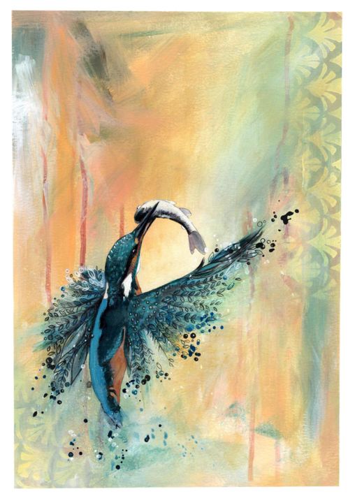 Painting titled "Kingfisher Bird" by Anthony Daoud, Original Artwork, Acrylic