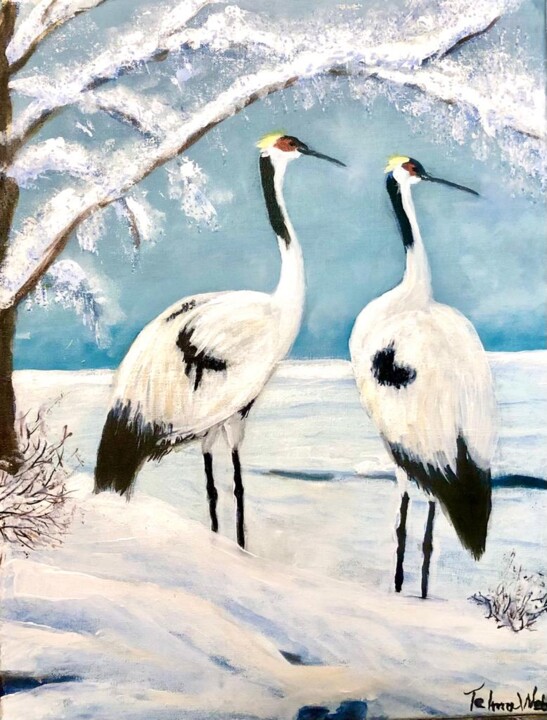 Pintura intitulada "Crani on snow" por Telma Weber, Obras de arte originais, Acrílico Montado em artwork_cat.