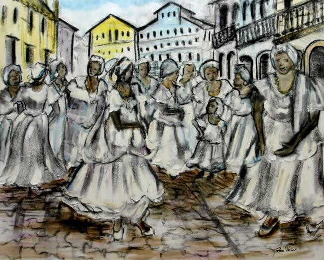 Painting titled "BAIANAS NO PELÔ" by Telma Weber, Original Artwork