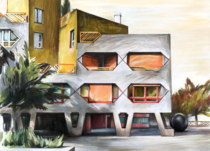 Painting titled "Ivry-sur-Seine" by Olga Miasnikova (agll), Original Art, Marker