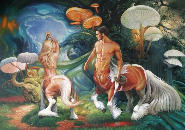 Painting titled "Mystical affair" by Temi, Original Artwork, Oil