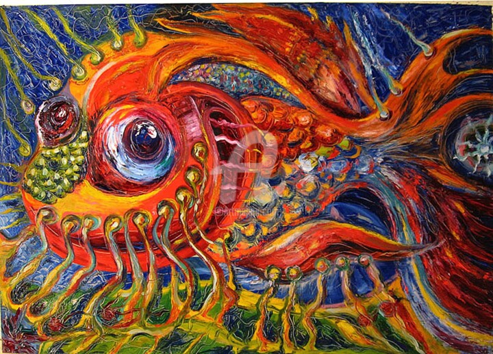 「Golden fish」というタイトルの絵画 Temo Dによって, オリジナルのアートワーク, オイル
