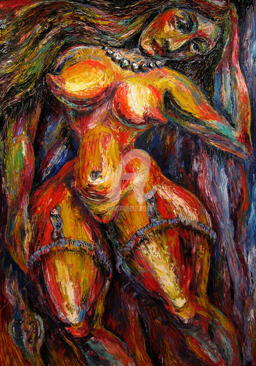 Schilderij getiteld "single woman" door Temo D, Origineel Kunstwerk, Olie