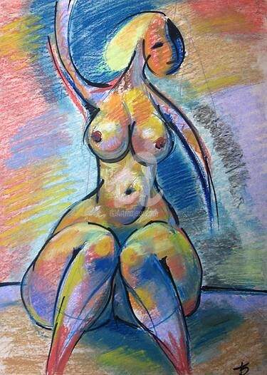 Drawing titled "Woman2" by Temo D, Original Artwork, Pastel
