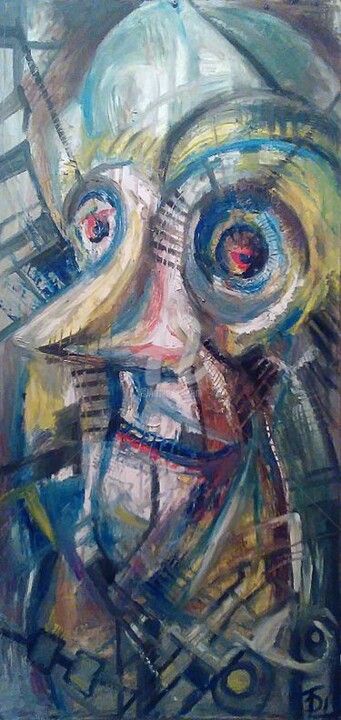 Schilderij getiteld "Face" door Temo D, Origineel Kunstwerk, Olie