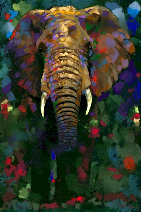 Digital Arts titled "Elephant" by Teimouraz Edjibadze, Original Art, Digital Painting