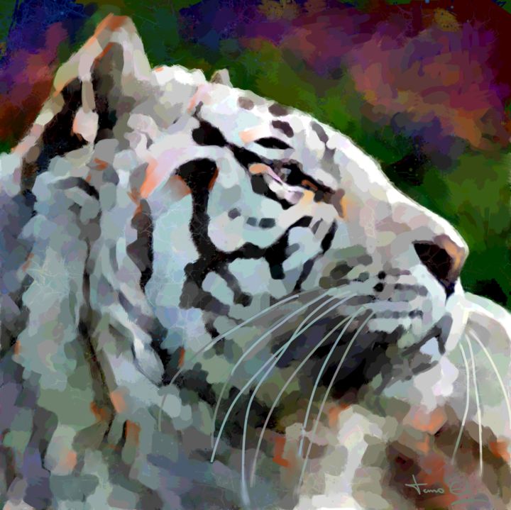 Digital Arts titled "white Tiger" by Teimouraz Edjibadze, Original Art, Digital Painting