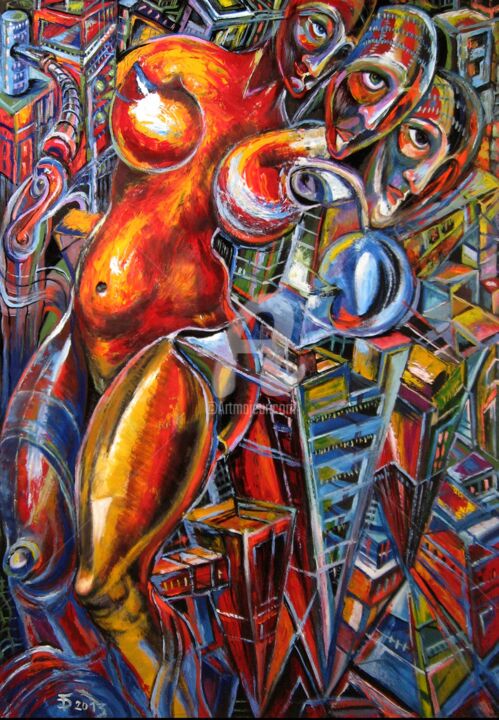 Painting titled "Сity of the future 3" by Temo D, Original Art, Oil