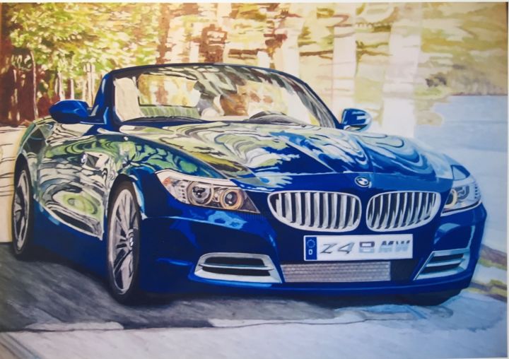 Painting titled "BMW Z4 ballade au b…" by Sergio De Nice, Original Artwork, Oil