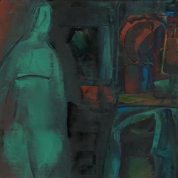 Картина под названием "в сумерках у зеркала" - Tensil, Подлинное произведение искусства, Масло
