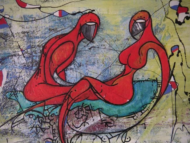Painting titled "Les amants rouges" by Ronan Le Gloanec, Original Artwork, Other
