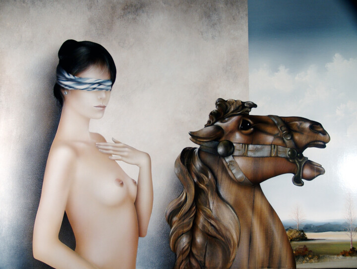 Peinture intitulée ""Le cheval de confi…" par Tenurb-Geneau, Œuvre d'art originale, Acrylique Monté sur Châssis en bois