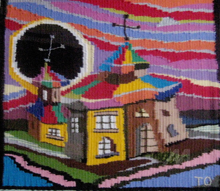 Arte têxtil intitulada "Гобелен "Черное сол…" por Tatiana Oparina-Mirolubova, Obras de arte originais, Tapeçaria