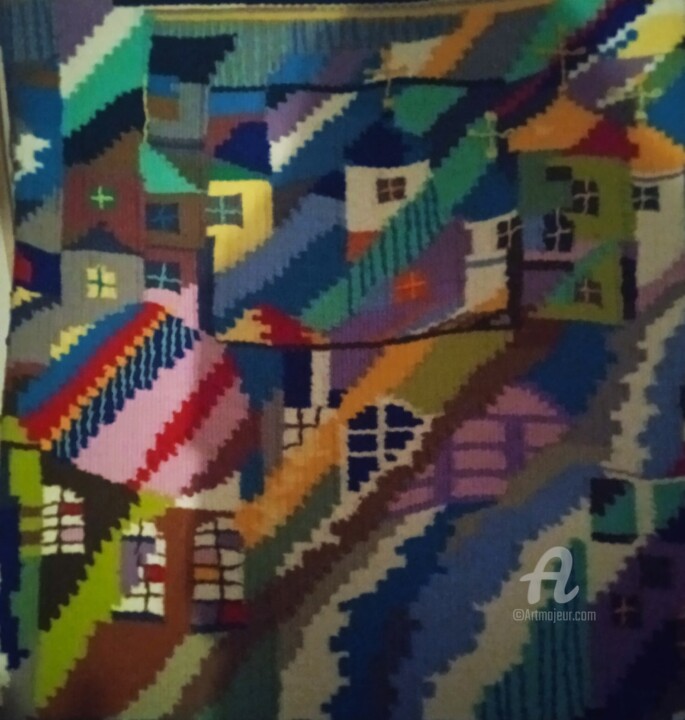 纺织艺术 标题为“Гобелен "Летний дож…” 由Tatiana Oparina-Mirolubova, 原创艺术品, 挂毯 安装在木板上