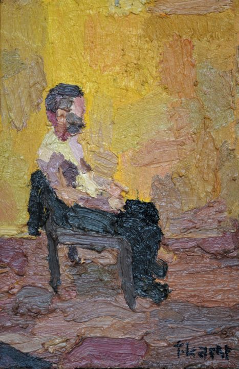 Peinture intitulée "Man on chair" par Theo Kamp, Œuvre d'art originale, Huile