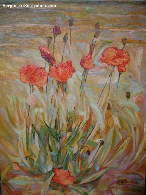 Painting titled "Poppies" by Tepes, Original Artwork, Oil