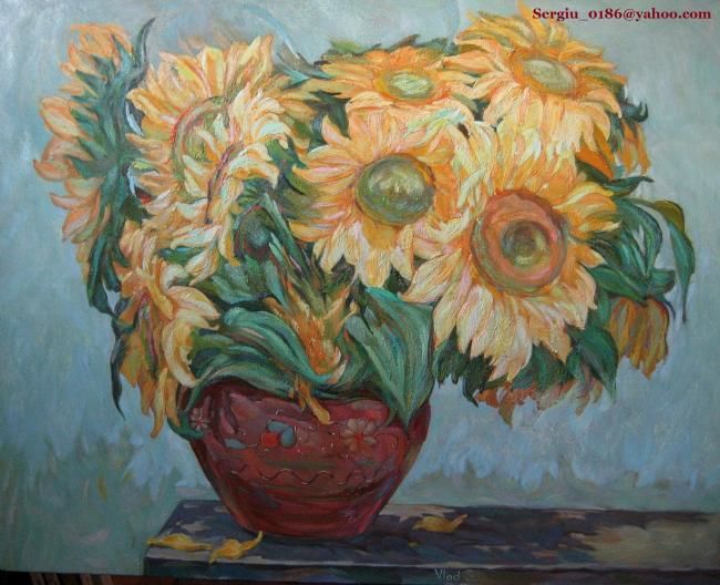 Painting titled "SunFlowers" by Tepes, Original Artwork, Oil