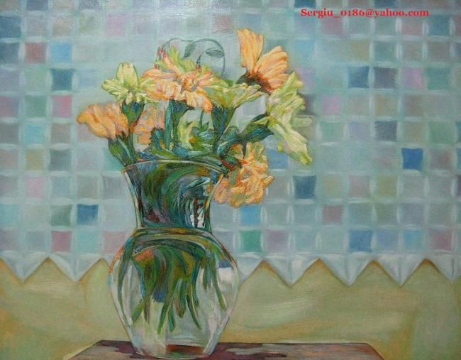 Painting titled "Flowers" by Tepes, Original Artwork, Oil