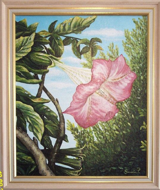 Painting titled "Datura rose" by Térégia, Original Artwork