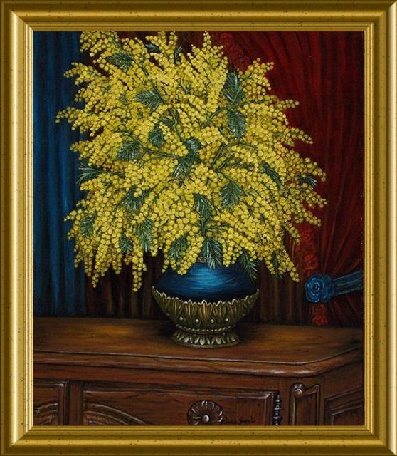 Peinture intitulée "Mimosa du jardin" par Térégia, Œuvre d'art originale