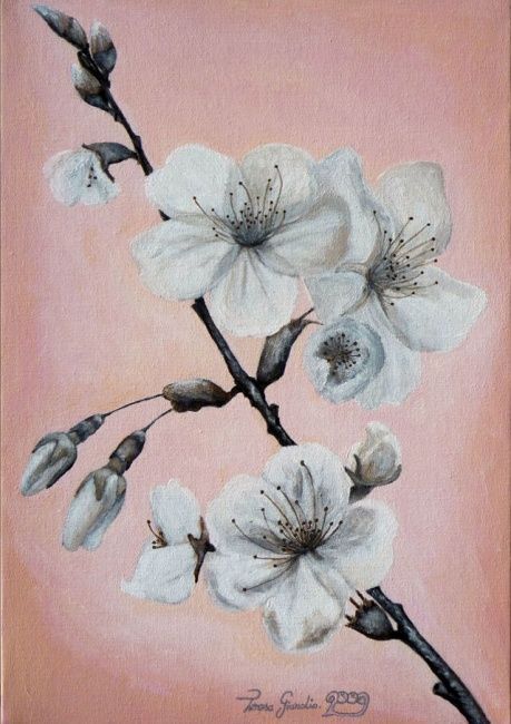 Peinture intitulée "Fleurs de cerisier" par Térégia, Œuvre d'art originale