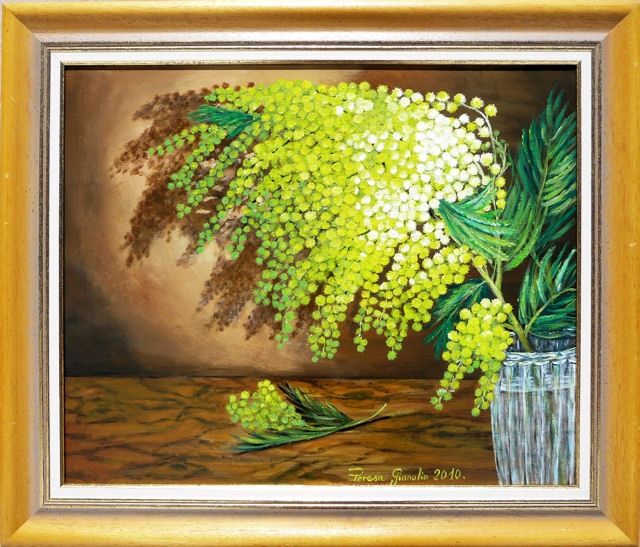 Pintura intitulada "Branche de mimosa" por Térégia, Obras de arte originais