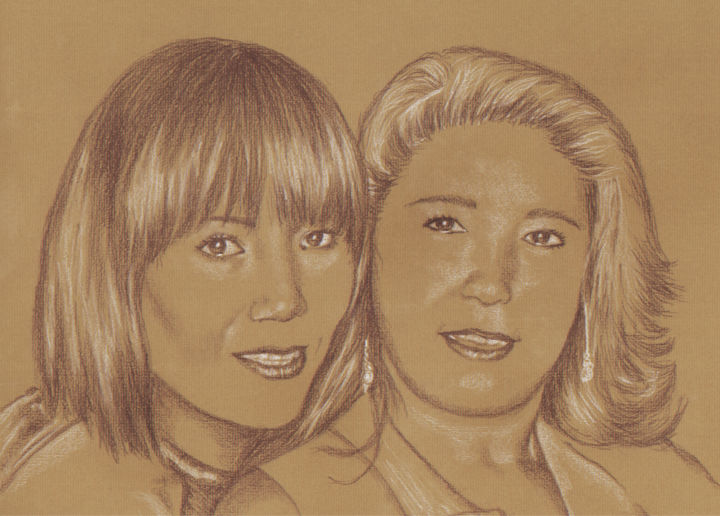 Disegno intitolato "Nancy y su hermana" da Tere Ramirez, Opera d'arte originale, Matite colorate